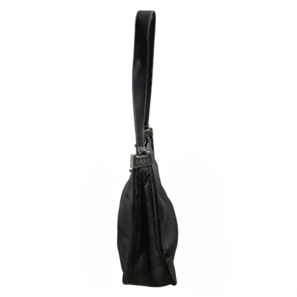 Vintage Y2K Brighton Black Zip Top Pebbled Leather Hobo Bag‎